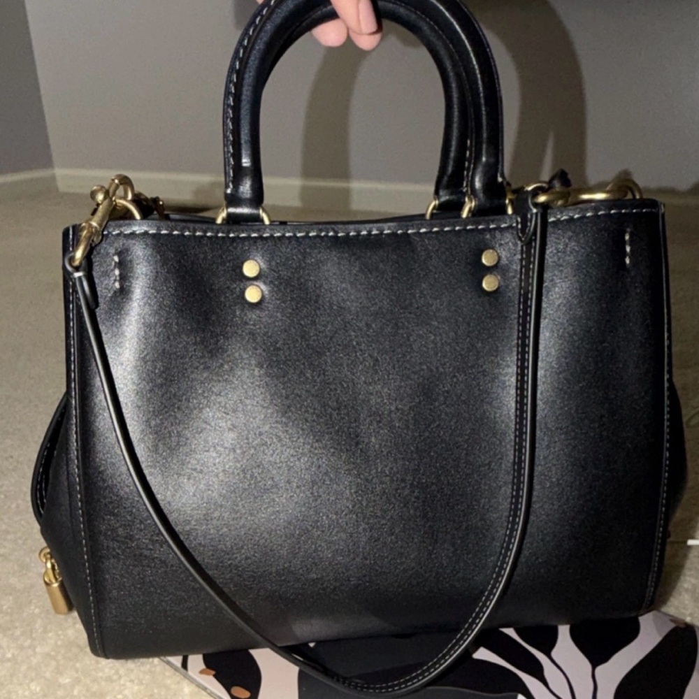 Coach Rogue 31 Black Leather Satchel with Brass Hardware - Picture 2 of 16